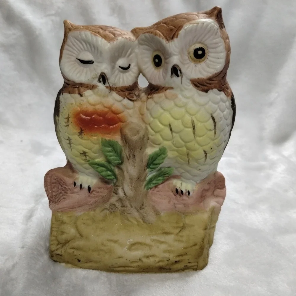 Vintage Ceramic Owl‎ Figurine Pair Made in Taiwan Cottage Farmhouse Decor